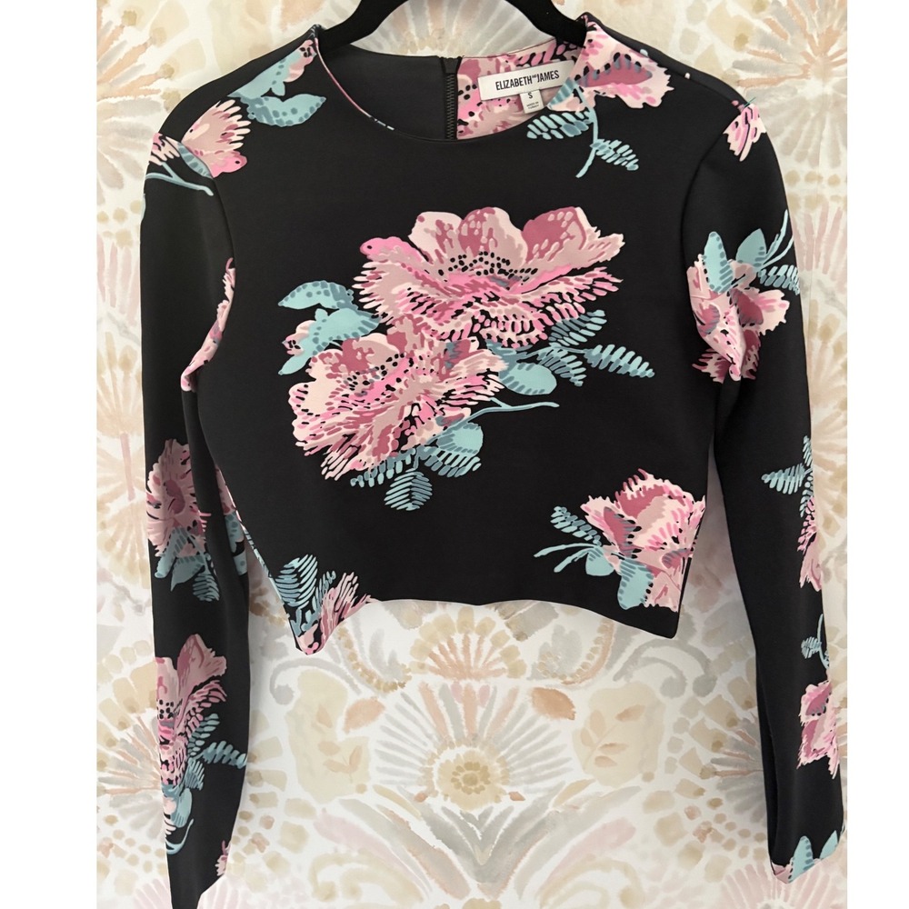 Elizabeth and James Floral Crop Top and Midi Pencil Skirt Set Black Pink S - Picture 3 of 8